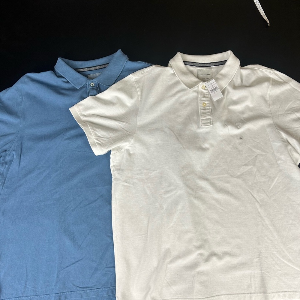 Bundle of American Eagle Men's Polo Shirts - Blue and White